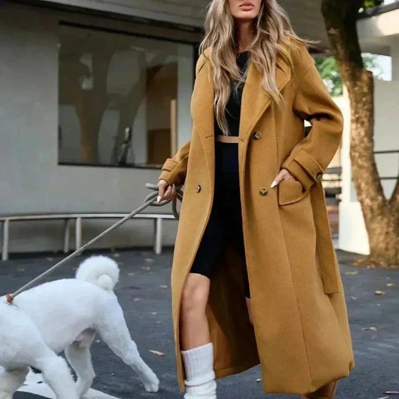 Khaki Casual Women's Oversized Double-Breasted Wool Coat - Picture 1 of 8